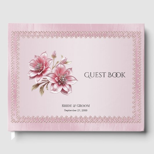 Modern Pink Flowers Guest Book Gastenboek (Voorkant)