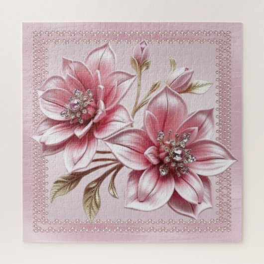 Modern Pink Flowers Jigsaw Puzzle Legpuzzel (Verticaal)
