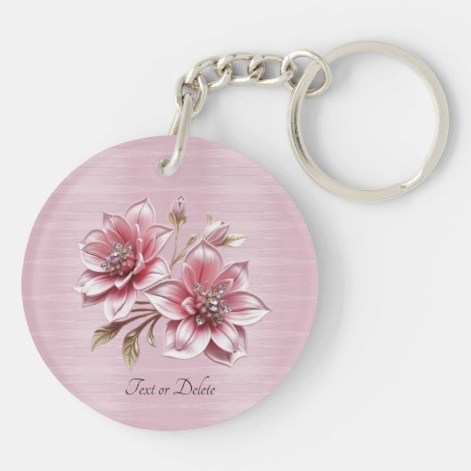 Modern Pink Flowers Keychain (Achterkant)