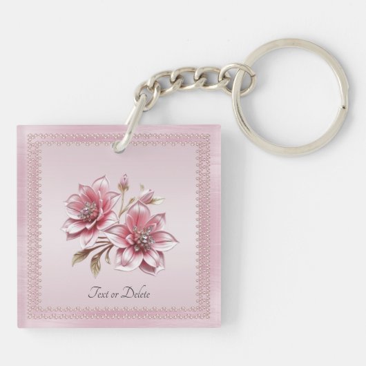 Modern Pink Flowers Keychain (Achterkant)