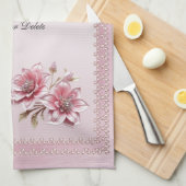 Modern Pink Flowers Kitchen Towel Theedoek (Quarter Fold)