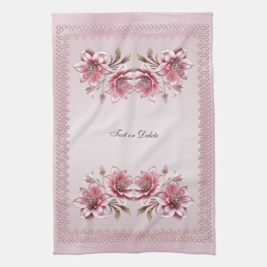 Modern Pink Flowers Kitchen Towel Theedoek (Verticaal)