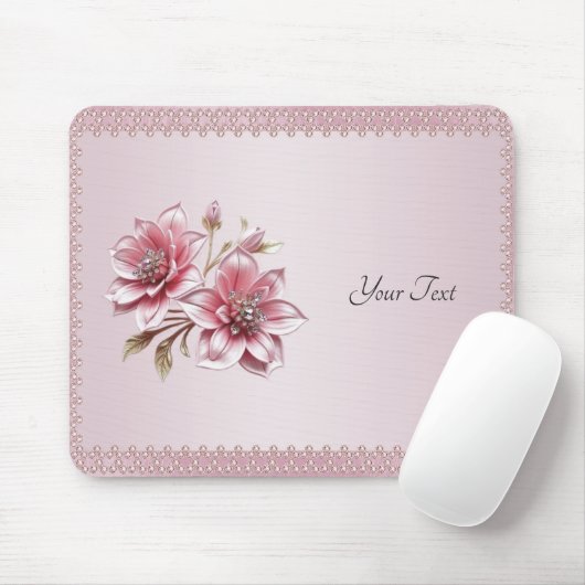 Modern Pink Flowers Mousepad Muismat (Met muis)