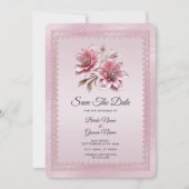 Modern Pink Flowers Save The Date (Voorkant)