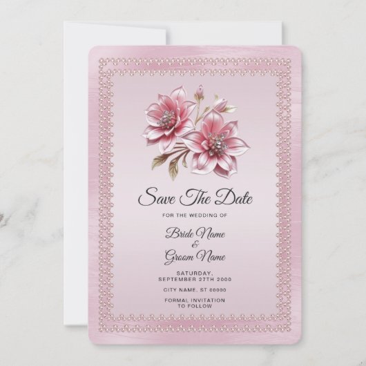 Modern Pink Flowers Save The Date (Voorkant)