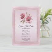 Modern Pink Flowers Save The Date (Staand voorkant)
