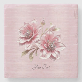 Modern Pink Flowers Stone Coaster Stenen Onderzetter