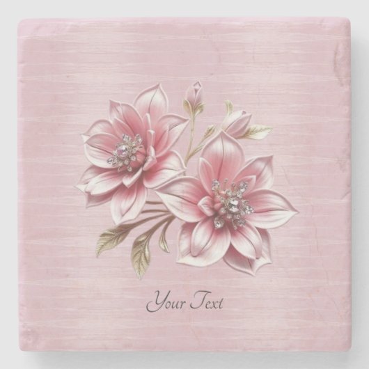 Modern Pink Flowers Stone Coaster Stenen Onderzetter (Voorkant)