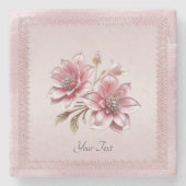 Modern Pink Flowers Stone Onderzetter (Voorkant)