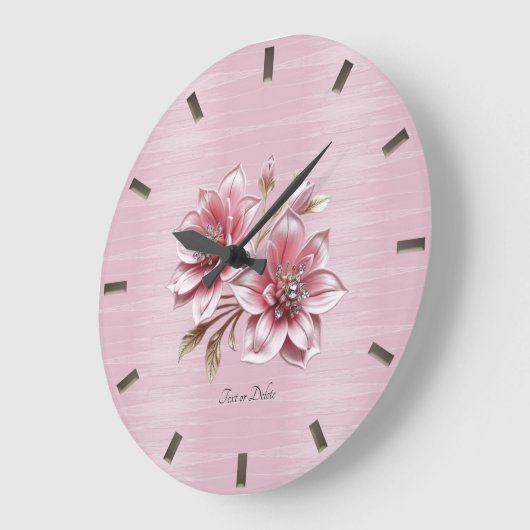 Modern Pink Flowers Wall Clock Grote Klok (Hoek)