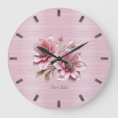 Modern Pink Flowers Wall Clock Grote Klok (Voorkant)
