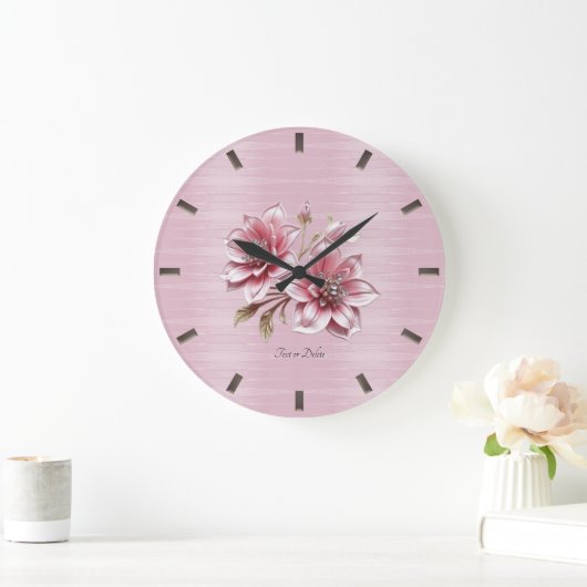 Modern Pink Flowers Wall Clock Grote Klok (Huis)