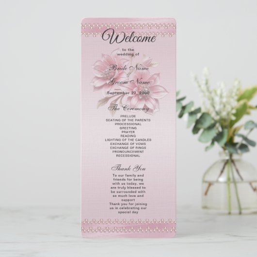 Modern Pink Flowers Wedding Program Programmakaart (Staand voorkant)