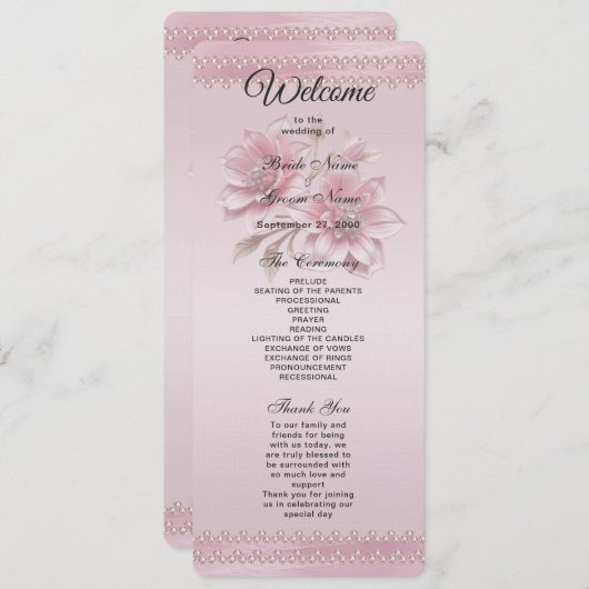 Modern Pink Flowers Wedding Program Programmakaart (Voorkant / Achterkant)