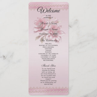 Modern Pink Flowers Wedding Program Programmakaart