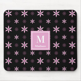 Modern Pink Geometric Floral Monogram Mouse Pad Muismat