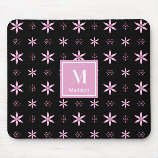 Modern Pink Geometric Floral Monogram Mouse Pad Muismat (Voorkant)