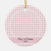 Modern Pink Gingham Baby Foto Keramisch Ornament (Voorkant)