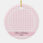 Modern Pink Gingham Baby Foto Keramisch Ornament (Achterkant)