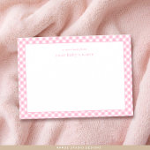 Modern Pink Gingham Baby Nursery Note Kaart Notitiekaartje