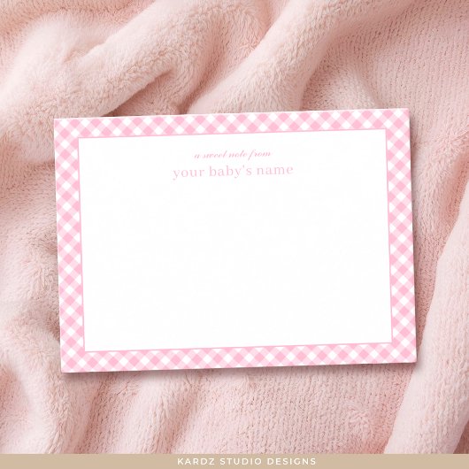 Modern Pink Gingham Baby Nursery Note Kaart Notitiekaartje