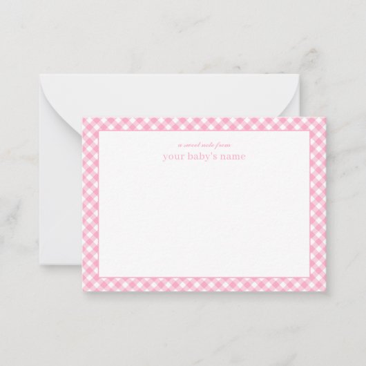 Modern Pink Gingham Baby Nursery Note Kaart Notitiekaartje (Voorkant)