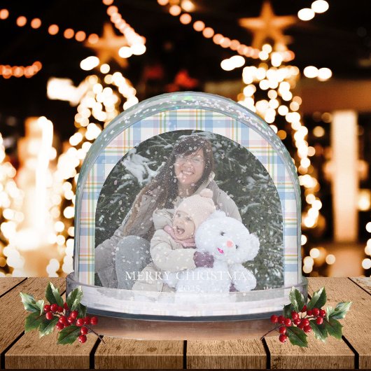 Modern Pink Gingham Christmas Photo  Sneeuwbol