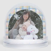 Modern Pink Gingham Christmas Photo  Sneeuwbol (Voorkant)