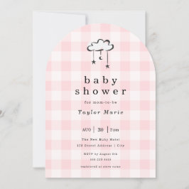 Modern Pink Gingham mobiel Baby shower Kaart