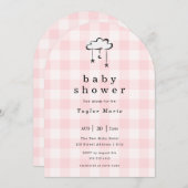 Modern Pink Gingham mobiel Baby shower Kaart (Voorkant / Achterkant)