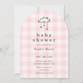 Modern Pink Gingham mobiel Baby shower Kaart (Voorkant)