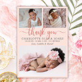 Modern Pink Girl Birth Photo Collage Announcement Aankondiging