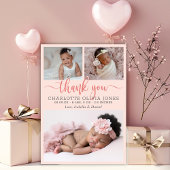Modern Pink Girl Birth Photo Collage Announcement Aankondiging