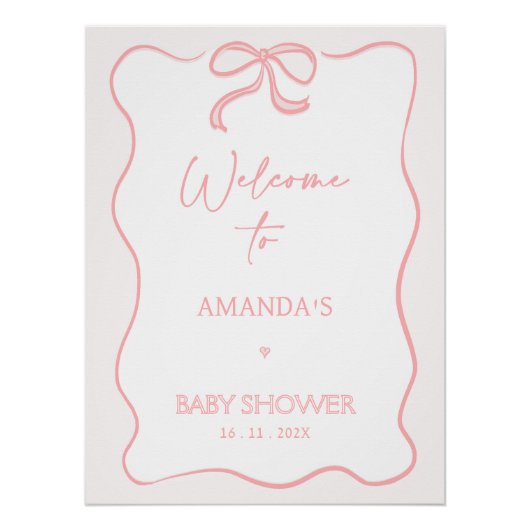 Modern Pink Girl Bow Baby shower Welkom Perfect Poster (Voorkant)