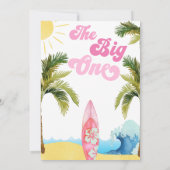 Modern Pink Girls Surf Wave Big One 1st Birthday  Kaart (Achterkant)