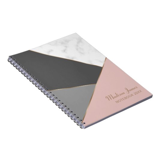 Modern Pink Girly Chic Marble Persoonlijke naam Notitieboek (Rechterzijde)
