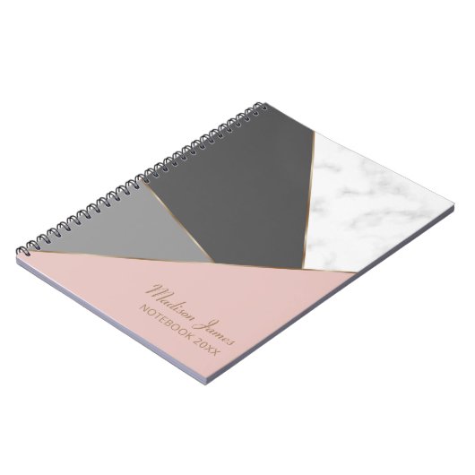 Modern Pink Girly Chic Marble Persoonlijke naam Notitieboek (Linkerzijde)