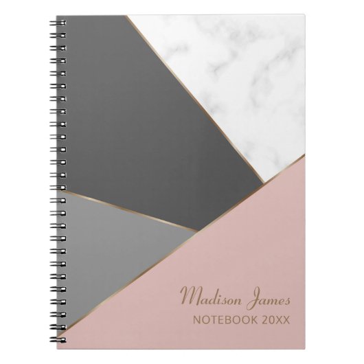 Modern Pink Girly Chic Marble Persoonlijke naam Notitieboek (Voorkant)