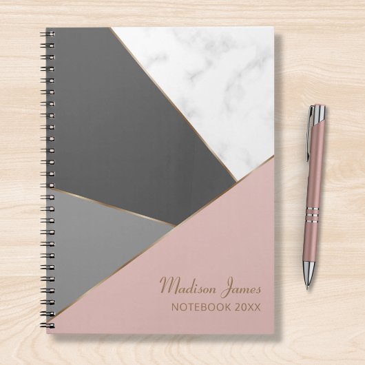 Modern Pink Girly Chic Marble Persoonlijke naam Notitieboek