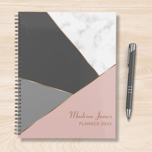 Modern Pink Girly Chic Marble Persoonlijke naam Planner