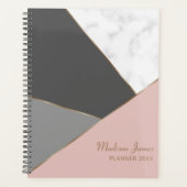 Modern Pink Girly Chic Marble Persoonlijke naam Planner (Voorkant)