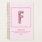 Modern Pink Girly Floral Monogram Letter F Planner (Voorkant)