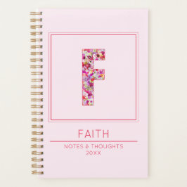Modern Pink Girly Floral Monogram Letter F Planner