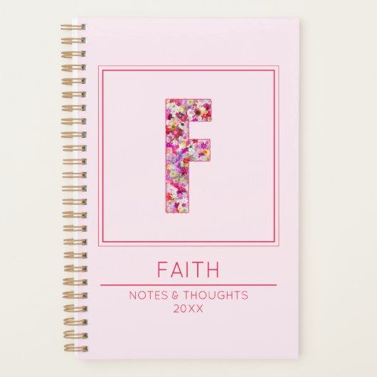 Modern Pink Girly Floral Monogram Letter F Planner (Voorkant)
