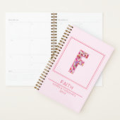 Modern Pink Girly Floral Monogram Letter F Planner (Display)
