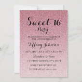 Modern Pink Glitter Faux Ombre Sweet 16 Uitnodigin Kaart (Voorkant)