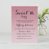 Modern Pink Glitter Faux Ombre Sweet 16 Uitnodigin Kaart (Staand voorkant)
