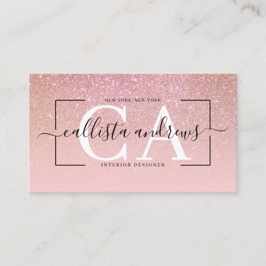Modern Pink Glitter Gradient Signature Script Visitekaartje (Voorkant)