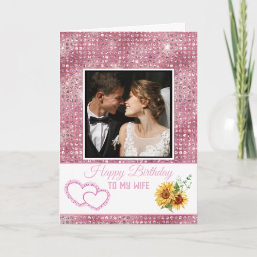 Modern Pink Glitter Happy Birthday to My Wife Kaart (Voorkant)