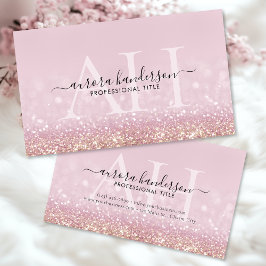 Modern Pink Glitter Initiaal Visitekaartje